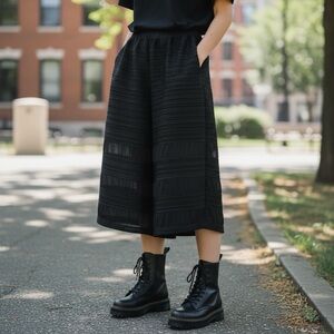 7th Origami Black High Waist Stretchy Wide Culottes Size S (Like Pleats Please )